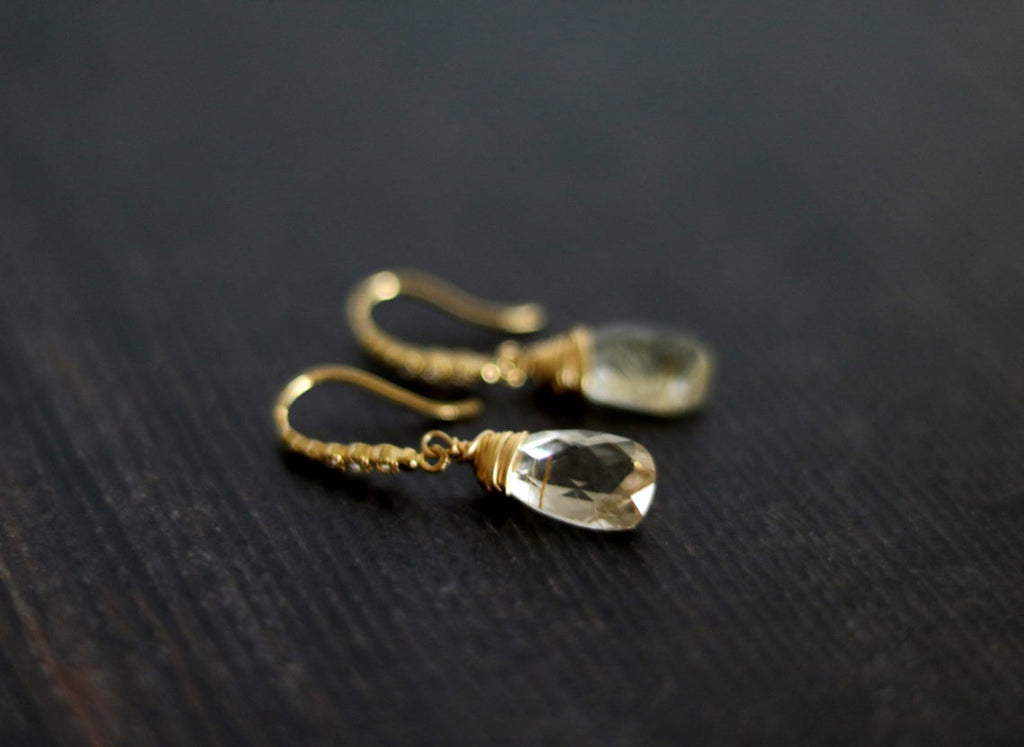 Bridal earrings Gold Rutilated Quartz Earrings Cubic Zirconia