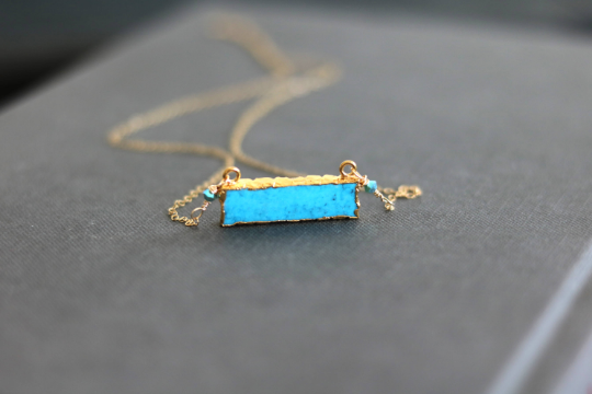 Turquoise Bar necklace Vermeil gold Pop of color summer jewellery