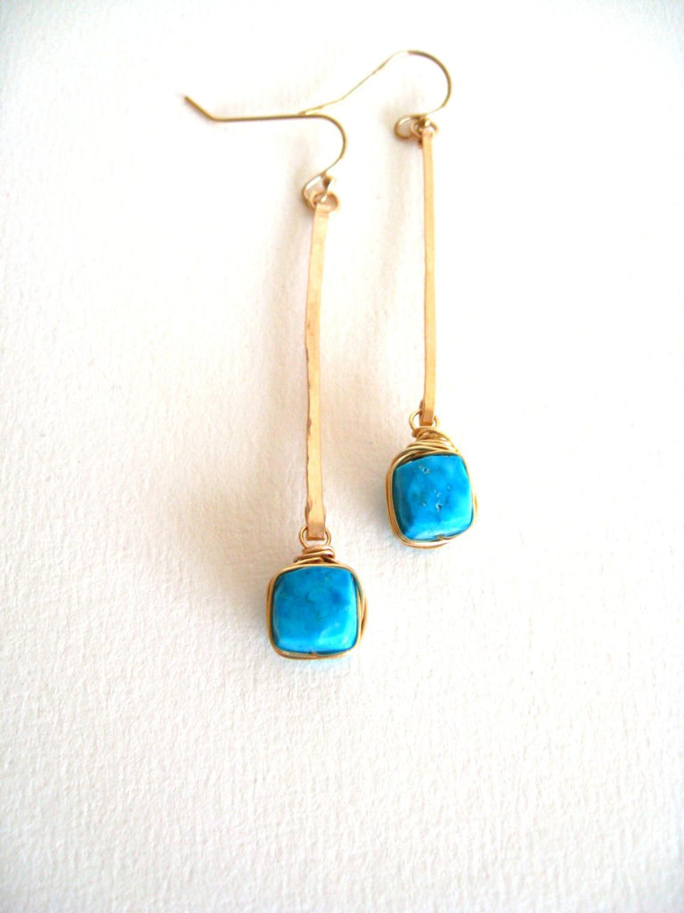 Turquoise Gemstone Linear Stick Earrings