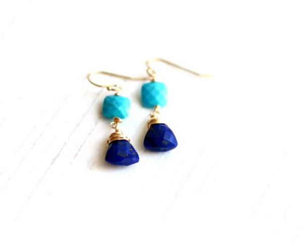 Turquoise and Lapis Lazuli Gemstone drop earrings